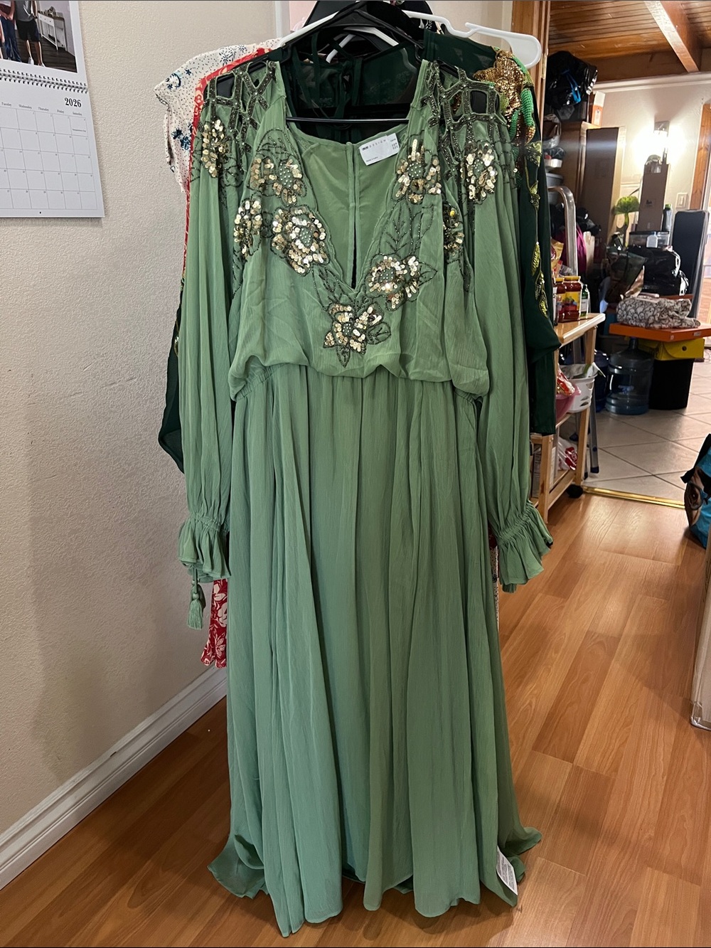 ASOS Curve Light Green Embellished V-Neck Maxi Dress - Picture 3 of 7